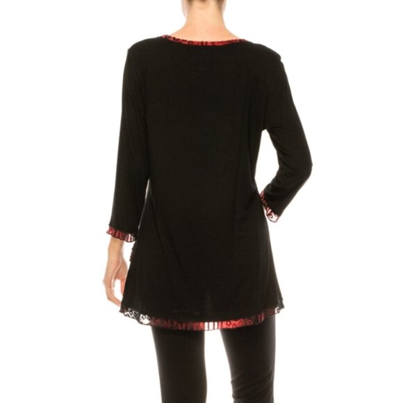 Peter Nygård Tunic Top 3/4 Sleeve Faux Layer Wrap Hem Scoop Neck - Picture 4 of 15